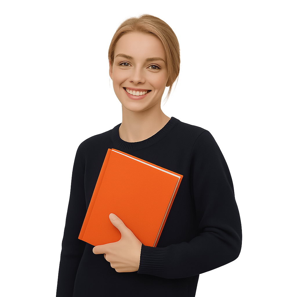 Student with Orange Notebook